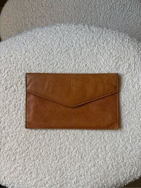 Vintage Renwick Cognac Leather Envelope Wallet Clutch Made in Canada Eaton’s